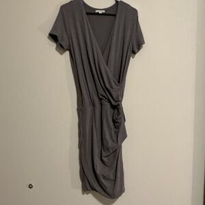 James Perse Charcoal Asymmetrical Dress Stretch Cotton Blend Large
